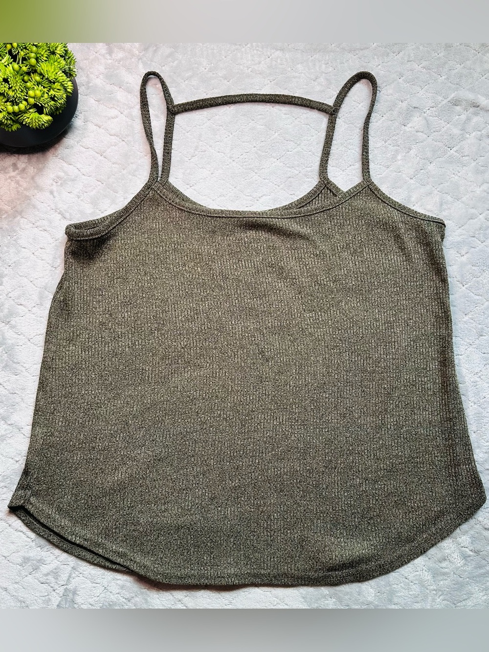 Coastal Minimalist Olive Ribbed Cami Tank Ardene Soft Stretch Y2K Basic Top XL